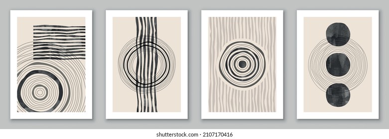 Set of minimal hand drawn geometric backgrounds. Design for poster, wall decoration, cover. EPS10 vector template with simple shapes