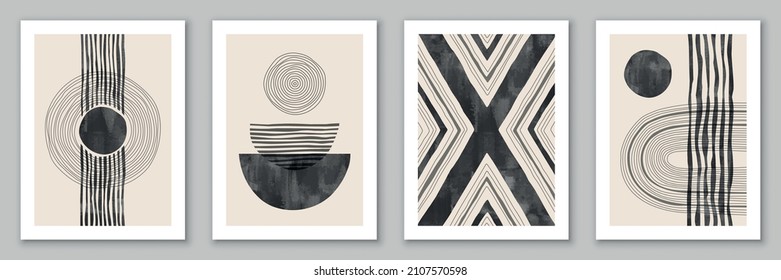 Conjunto mínimo de fondos geométricos dibujados a mano. Diseño de afiches, decoración de paredes, cubierta. Plantilla vectorial EPS10 con formas simples