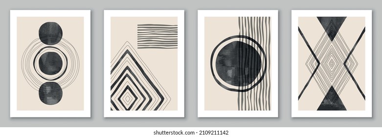 Satz von minimalen, handgezeichneten geometrischen Hintergründen. Design für Poster, Wanddekoration, Abdeckung. EPS10-Vektorvorlage mit einfachen Formen