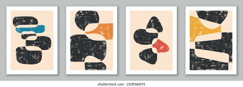 Set of minimal hand drawn geometric backgrounds. Design for poster, wall decoration, cover. EPS10 vector template with simple shapes