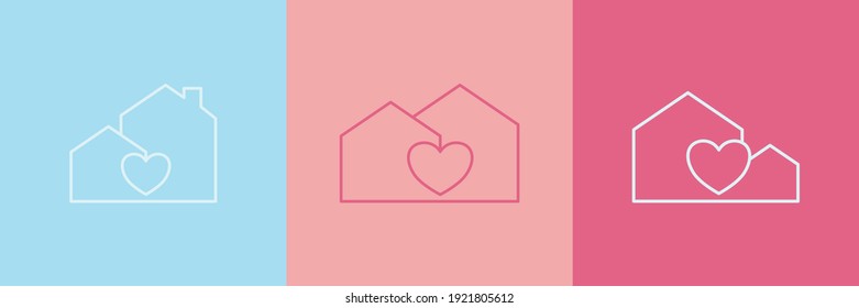 Set of minimal house icon with heart, Vector illustration.