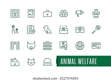 Set of minimal icons related to animal welfare. Linear icon of animal rights. Editable stroke. Vector illustration.