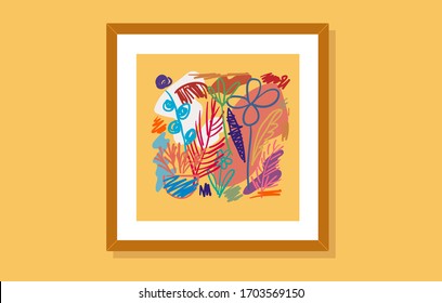 Set of Minimal Isolated Flower Frames with Abstract Art Scene on Brown Background. Vector Elements