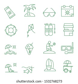 Set minimal isolated summer icons. Modern green lines on a white background