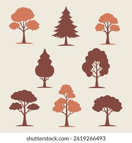 Set of Minimal Istic Tree Illustrations with Various Green Shapes on White

