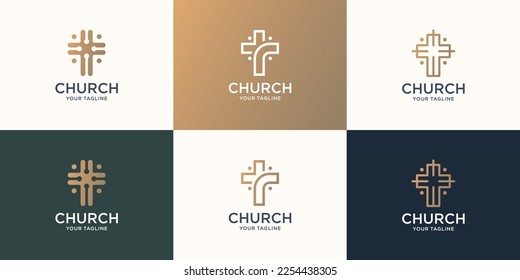 set minimal Jesus Christ Cross. line style concept for Christian Church Community inspiration