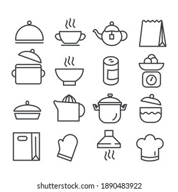 Set Of Minimal Kitchen Icon. Cooking Concept In Modern Outline Isolated On White Background