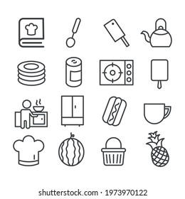 Set of minimal kitchen icon. Cooking and food concept in modern outline isolated on white background