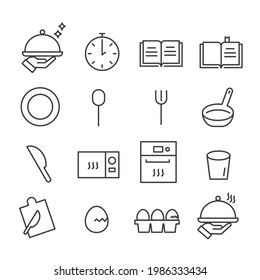 Set of minimal kitchen tools or cooking icons. Food concept isolated modern outline on white background
