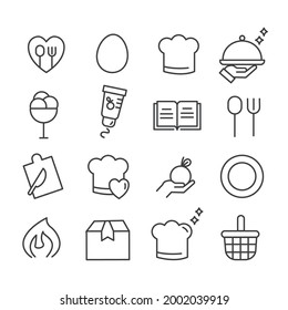 Set of minimal kitchen tools or cooking icon. Cute food concept isolated modern outline on white background