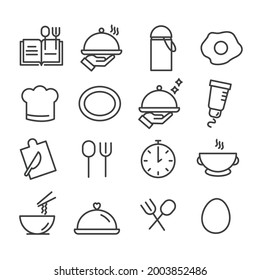 Set of minimal kitchen tools or cooking icon. Cute food concept isolated modern outline on white background