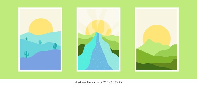 set of minimal landscape poster design