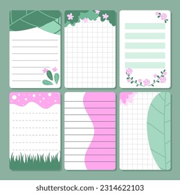 set of minimal leaves paper notes. blank space for plan, write and remind.