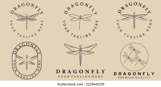Set of Minimal line art dragonfly icon creative design