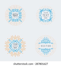 Set of Minimal Line Art Geometric Vintage Labels. Vector Illustration