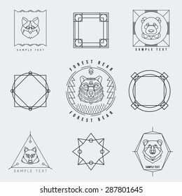 Set of Minimal Line Art Geometric Vintage Labels. Vector Illustration