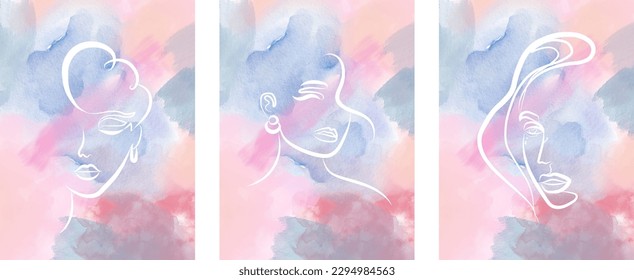 Conjunto de carteles de arte de línea minimalista composición de diseño abstracto en estilo de collage contemporáneo de moda, para decoración de arte de pared, postal, diseño de cubierta