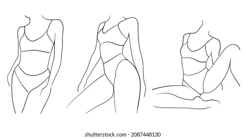 Set of minimal line art woman body. Woman beauty fashion concept. - Vector illustration