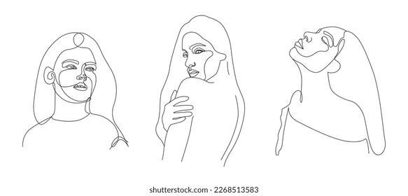 Set of minimal line art womans. Black Lines Drawing. - Vector 