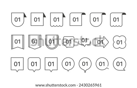 Set of minimal line banners, labels, ribbons, emblems, frames, tags, points, speech bubbles and arrows decorative icons. It is used as a design template source for business, events, etc.