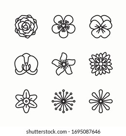 Set of Minimal Line Flowers Vector Icon