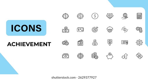 a set of minimal line icons related to budgeting and finance