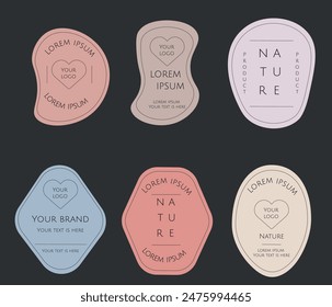 Set Minimal Logos Design-Vorlagen im schlichten Stil - Vektorgrafik Abstrakte Abzeichen in Pastellfarben, Social Media Aufkleber	