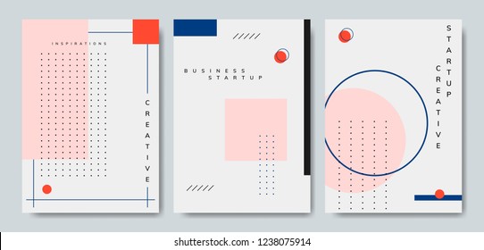 Set of minimal Memphis business start-up poster vector