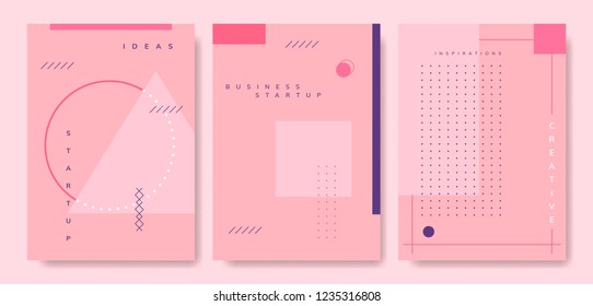 Set of minimal Memphis design start-up poster vector