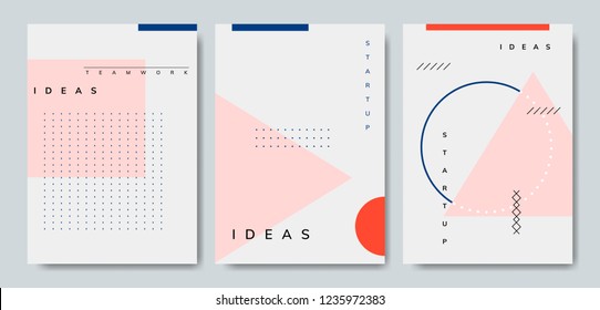 Set of minimal Memphis design start-up poster vector