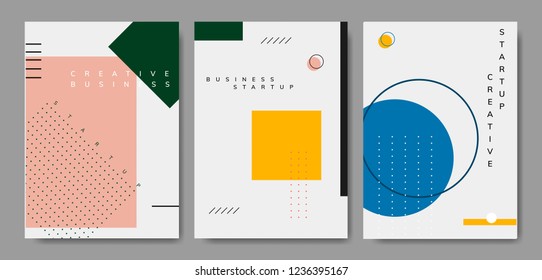 Set of minimal Memphis design start-up poster vector