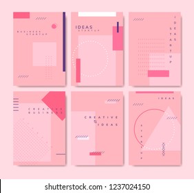 Set of minimal Memphis design start-up poster vector