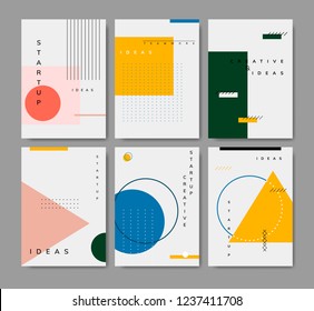 Set of minimal Memphis design start-up poster vector