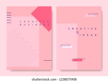 Set of minimal Memphis design start-up poster vector