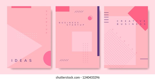 Set of minimal Memphis design start-up poster vector