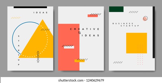 Set Of Minimal Memphis Design Start-up Poster Vector