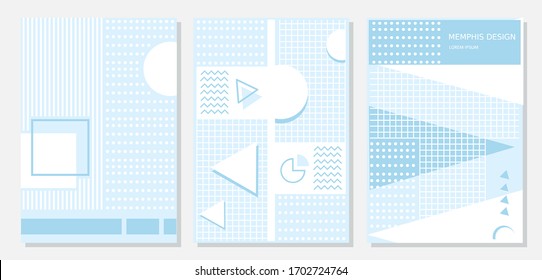 Set of minimal Memphis design start-up poster vector, Geometric Background, Winter theme