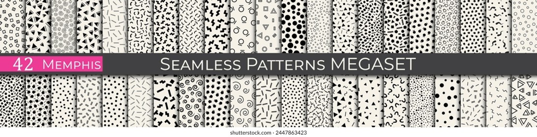 Set of minimal memphis pattern. Simple fashion halftone pattern set. Unique memphis background.