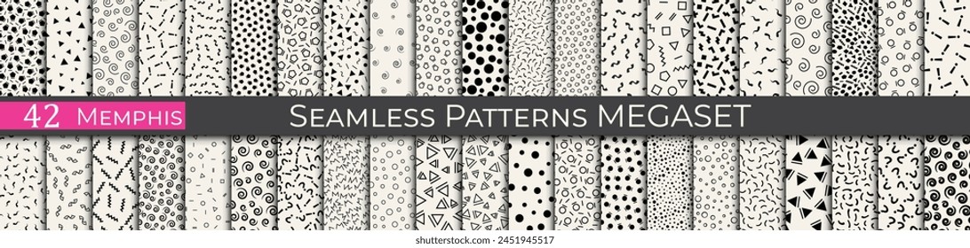 Set of minimal memphis pattern. Simple fashion halftone pattern set. Unique memphis background.