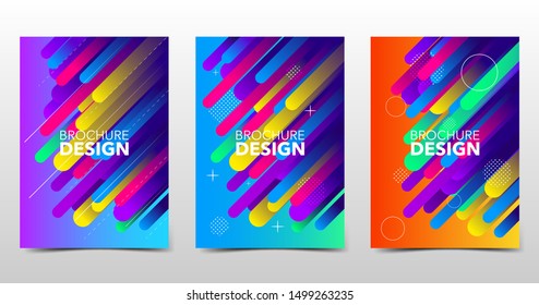 Set of minimal modern backgrounds with trendy gradients and dot patterns, colored brochure design with geometric shapes and lines