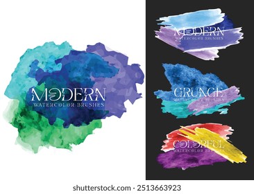 Set Of Minimal Modern Colorful Watercolor Frame Design Template
