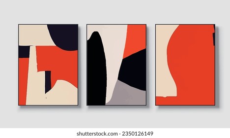Set of minimal modern geometric design posters, vector templates with primitive shape elements, modern hipster style