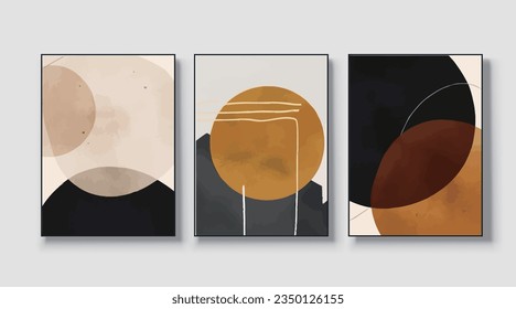 Set of minimal modern geometric design posters, vector templates with primitive shape elements, modern hipster style