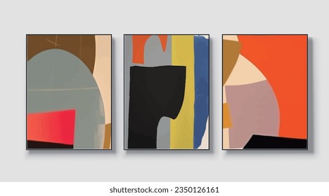 Set of minimal modern geometric design posters, vector templates with primitive shape elements, modern hipster style