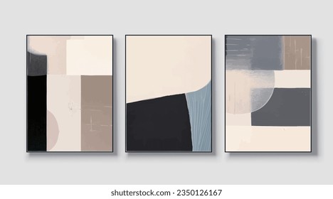 Set of minimal modern geometric design posters, vector templates with primitive shape elements, modern hipster style