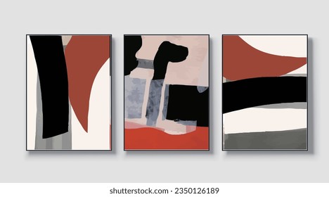 Set of minimal modern geometric design posters, vector templates with primitive shape elements, modern hipster style