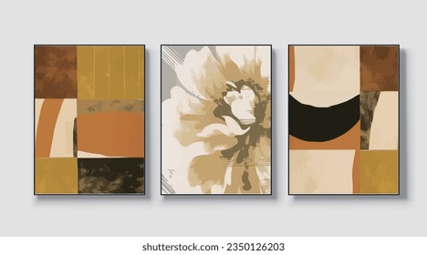 Set of minimal modern geometric design posters, vector templates with primitive shape elements, modern hipster style