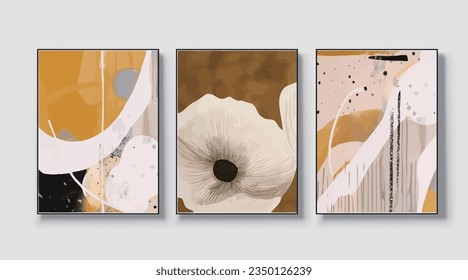 Set of minimal modern geometric design posters, vector templates with primitive shape elements, modern hipster style