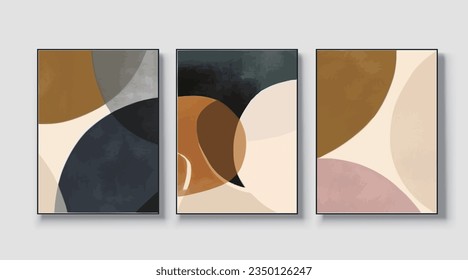 Set of minimal modern geometric design posters, vector templates with primitive shape elements, modern hipster style