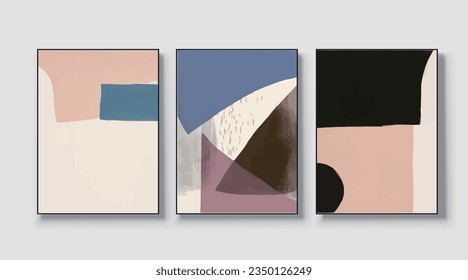 Set of minimal modern geometric design posters, vector templates with primitive shape elements, modern hipster style